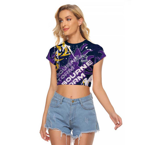 Personalized Melbourne Storm Rugby Raglan Cropped T Shirt Urban Street Graffiti Style - Distressed Splatter Elements