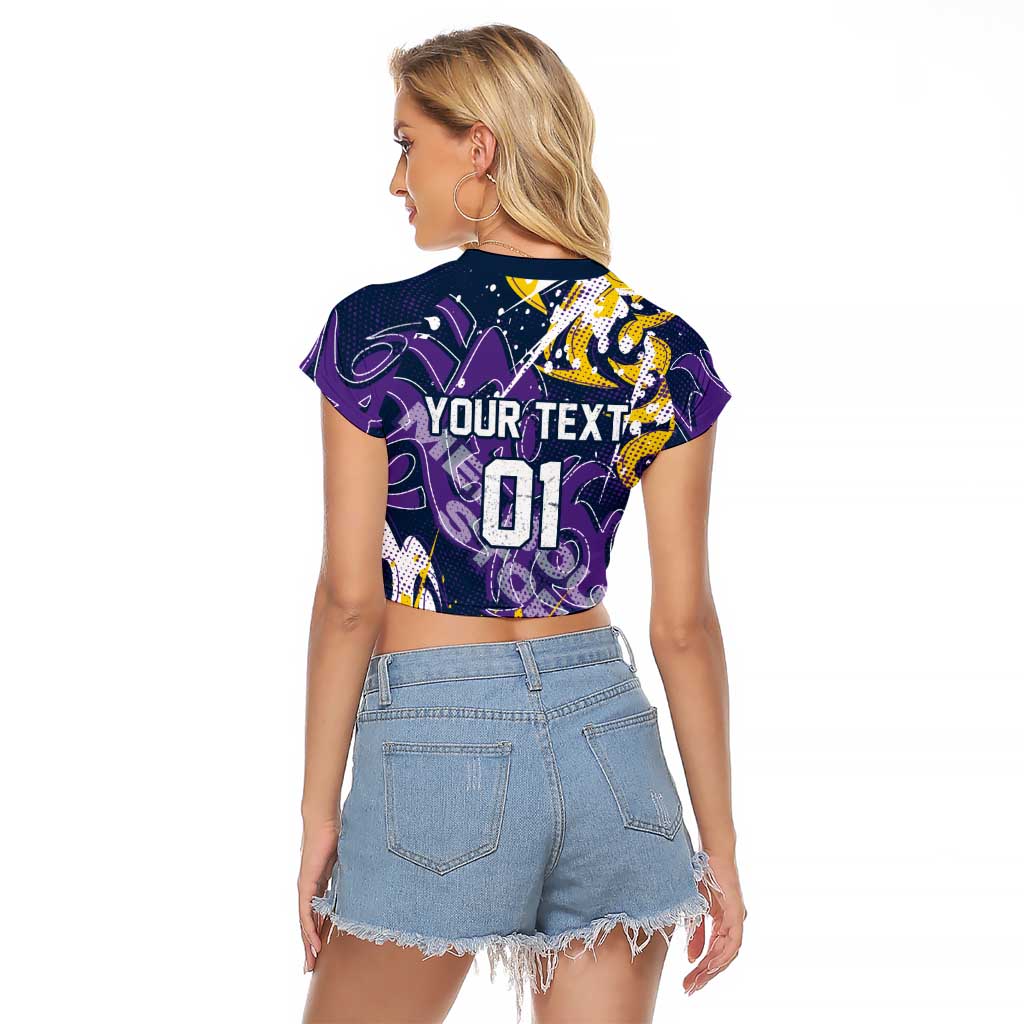 Personalized Melbourne Storm Rugby Raglan Cropped T Shirt Urban Street Graffiti Style - Distressed Splatter Elements