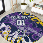 Personalized Melbourne Storm Rugby Round Carpet Urban Street Graffiti Style - Distressed Splatter Elements
