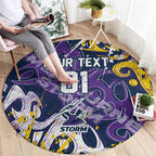 Personalized Melbourne Storm Rugby Round Carpet Urban Street Graffiti Style - Distressed Splatter Elements