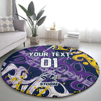 Personalized Melbourne Storm Rugby Round Carpet Urban Street Graffiti Style - Distressed Splatter Elements