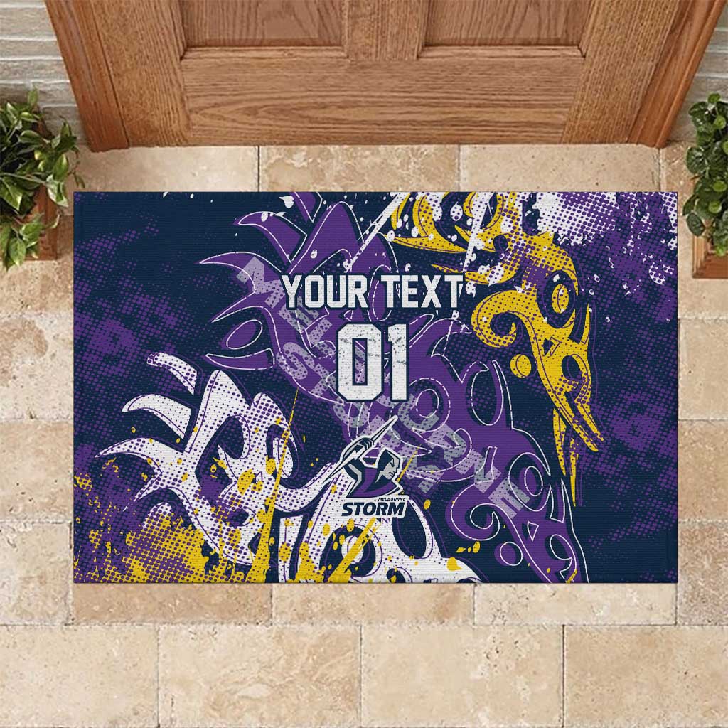 Personalized Melbourne Storm Rugby Rubber Doormat Urban Street Graffiti Style - Distressed Splatter Elements