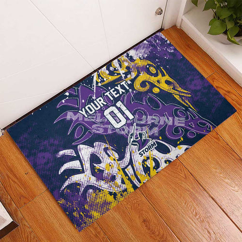 Personalized Melbourne Storm Rugby Rubber Doormat Urban Street Graffiti Style - Distressed Splatter Elements
