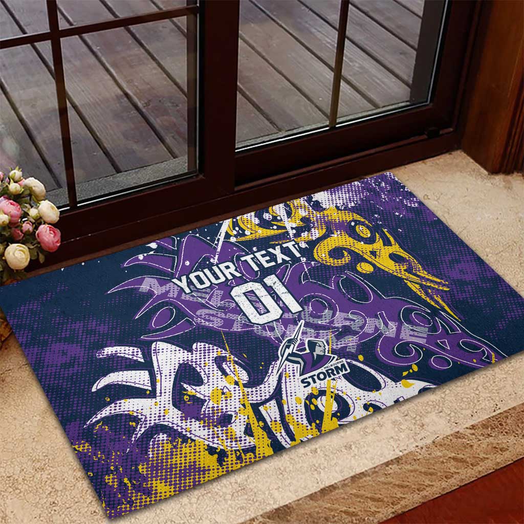 Personalized Melbourne Storm Rugby Rubber Doormat Urban Street Graffiti Style - Distressed Splatter Elements