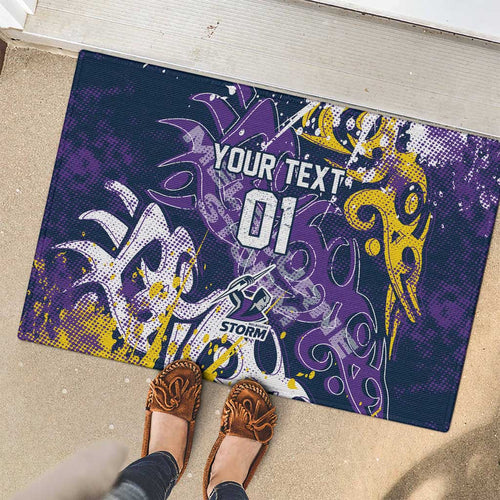 Personalized Melbourne Storm Rugby Rubber Doormat Urban Street Graffiti Style - Distressed Splatter Elements