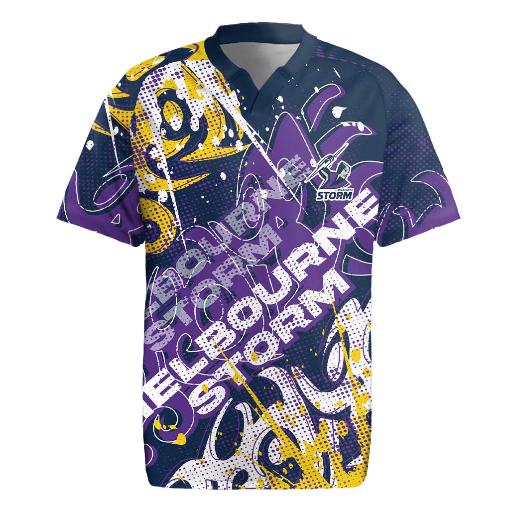 Personalized Melbourne Storm Rugby Rugby Jersey Urban Street Graffiti Style - Distressed Splatter Elements