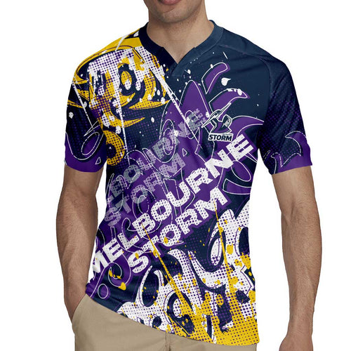 Personalized Melbourne Storm Rugby Rugby Jersey Urban Street Graffiti Style - Distressed Splatter Elements