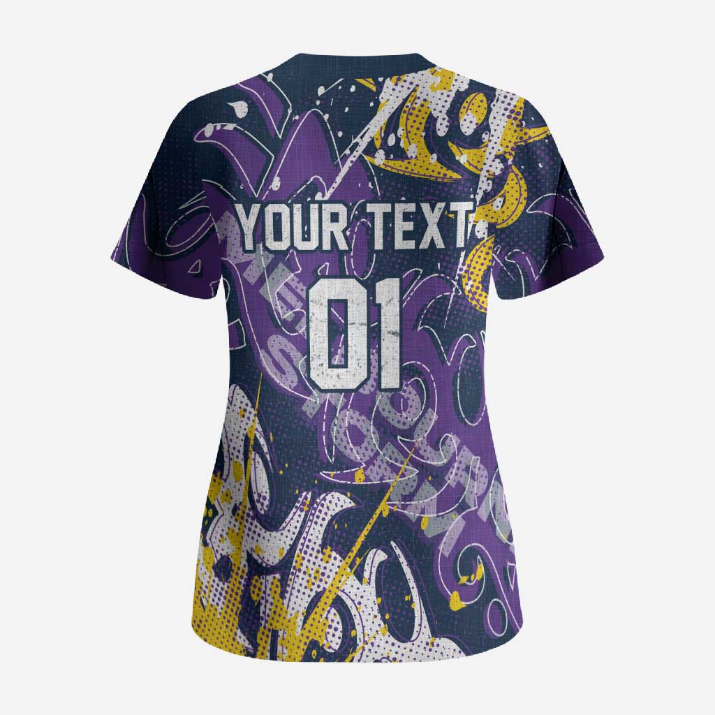 Personalized Melbourne Storm Rugby Scrub Top Urban Street Graffiti Style - Distressed Splatter Elements