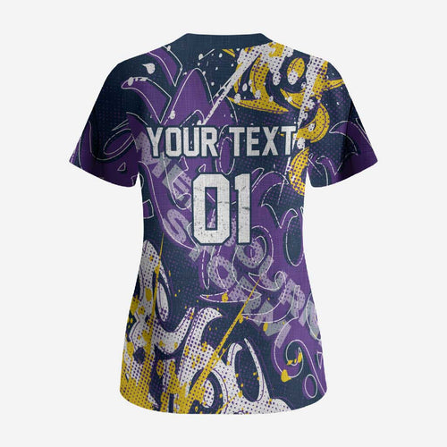 Personalized Melbourne Storm Rugby Scrub Top Urban Street Graffiti Style - Distressed Splatter Elements