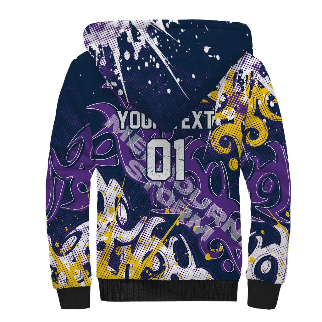Personalized Melbourne Storm Rugby Sherpa Hoodie Urban Street Graffiti Style - Distressed Splatter Elements
