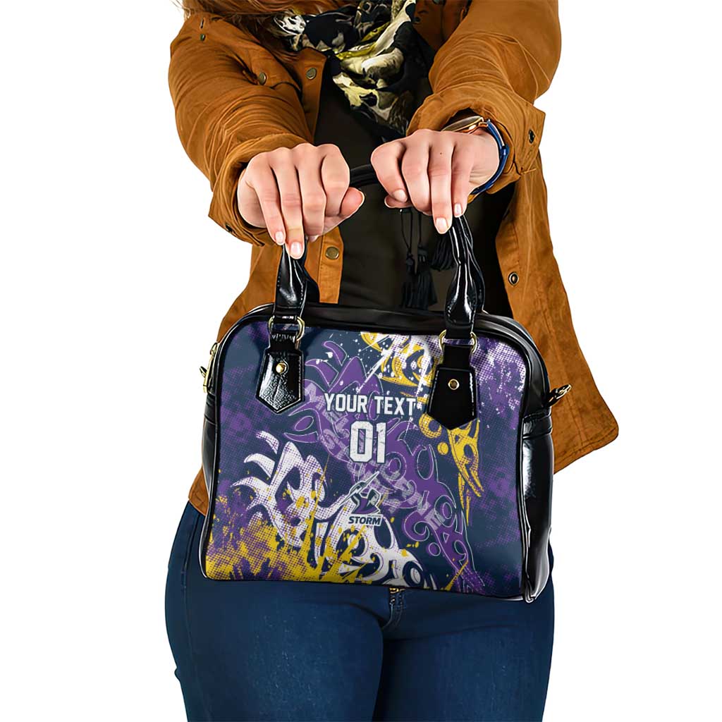 Personalized Melbourne Storm Rugby Shoulder Handbag Urban Street Graffiti Style - Distressed Splatter Elements