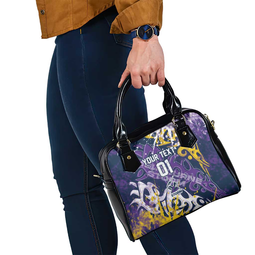 Personalized Melbourne Storm Rugby Shoulder Handbag Urban Street Graffiti Style - Distressed Splatter Elements