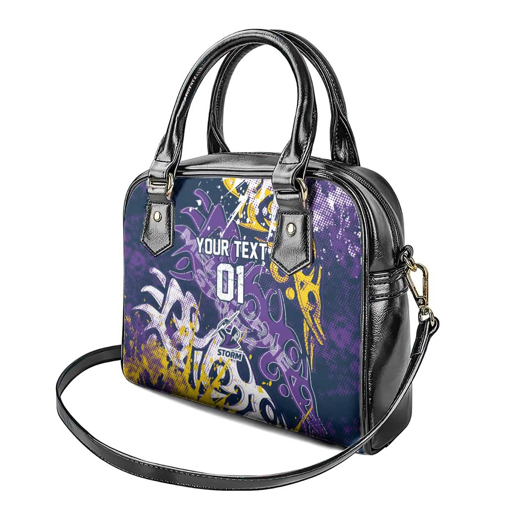 Personalized Melbourne Storm Rugby Shoulder Handbag Urban Street Graffiti Style - Distressed Splatter Elements
