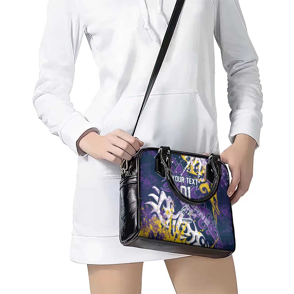 Personalized Melbourne Storm Rugby Shoulder Handbag Urban Street Graffiti Style - Distressed Splatter Elements