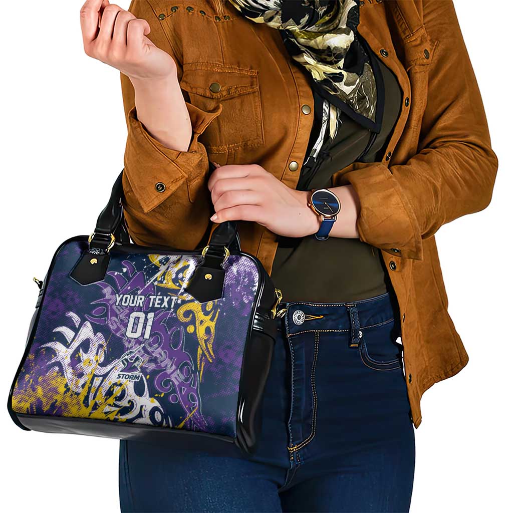 Personalized Melbourne Storm Rugby Shoulder Handbag Urban Street Graffiti Style - Distressed Splatter Elements