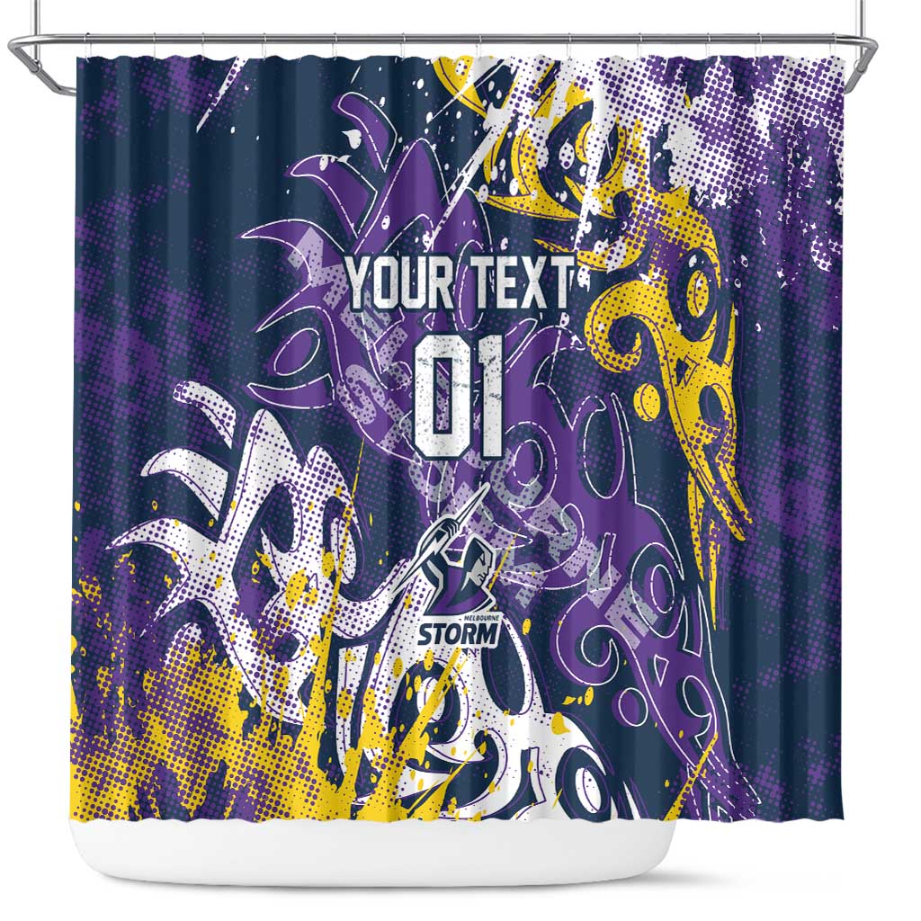 Personalized Melbourne Storm Rugby Shower Curtain Urban Street Graffiti Style - Distressed Splatter Elements