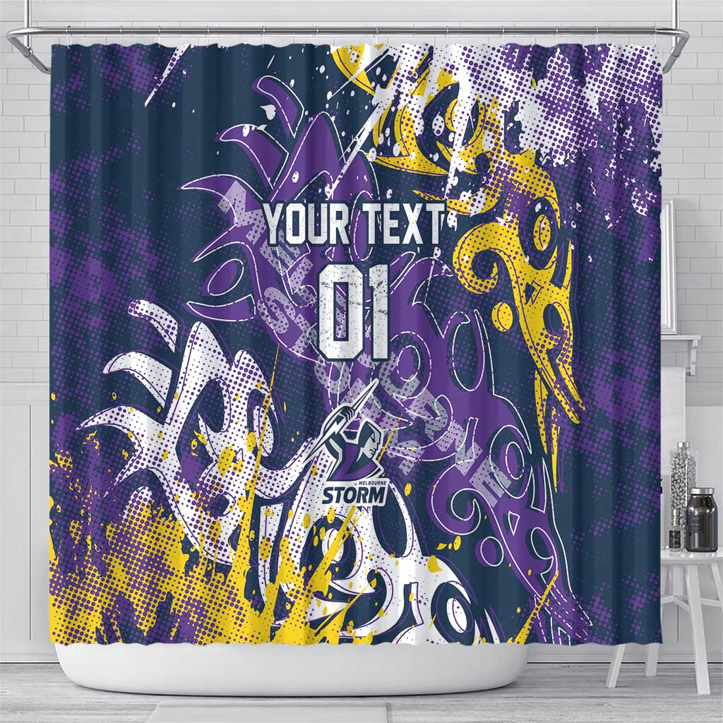 Personalized Melbourne Storm Rugby Shower Curtain Urban Street Graffiti Style - Distressed Splatter Elements