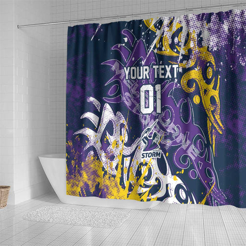 Personalized Melbourne Storm Rugby Shower Curtain Urban Street Graffiti Style - Distressed Splatter Elements