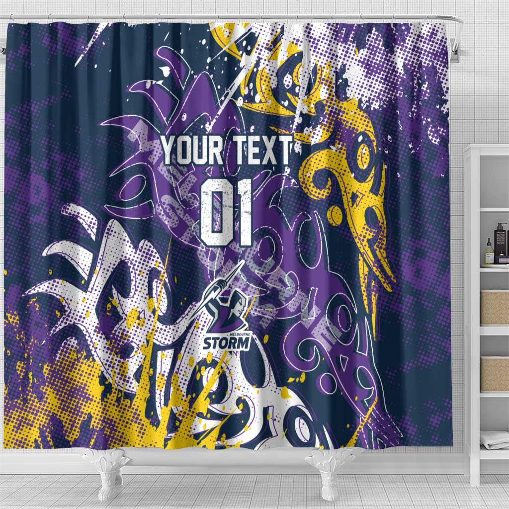 Personalized Melbourne Storm Rugby Shower Curtain Urban Street Graffiti Style - Distressed Splatter Elements