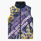 Personalized Melbourne Storm Rugby Sleeveless Puffer Jacket Urban Street Graffiti Style - Distressed Splatter Elements