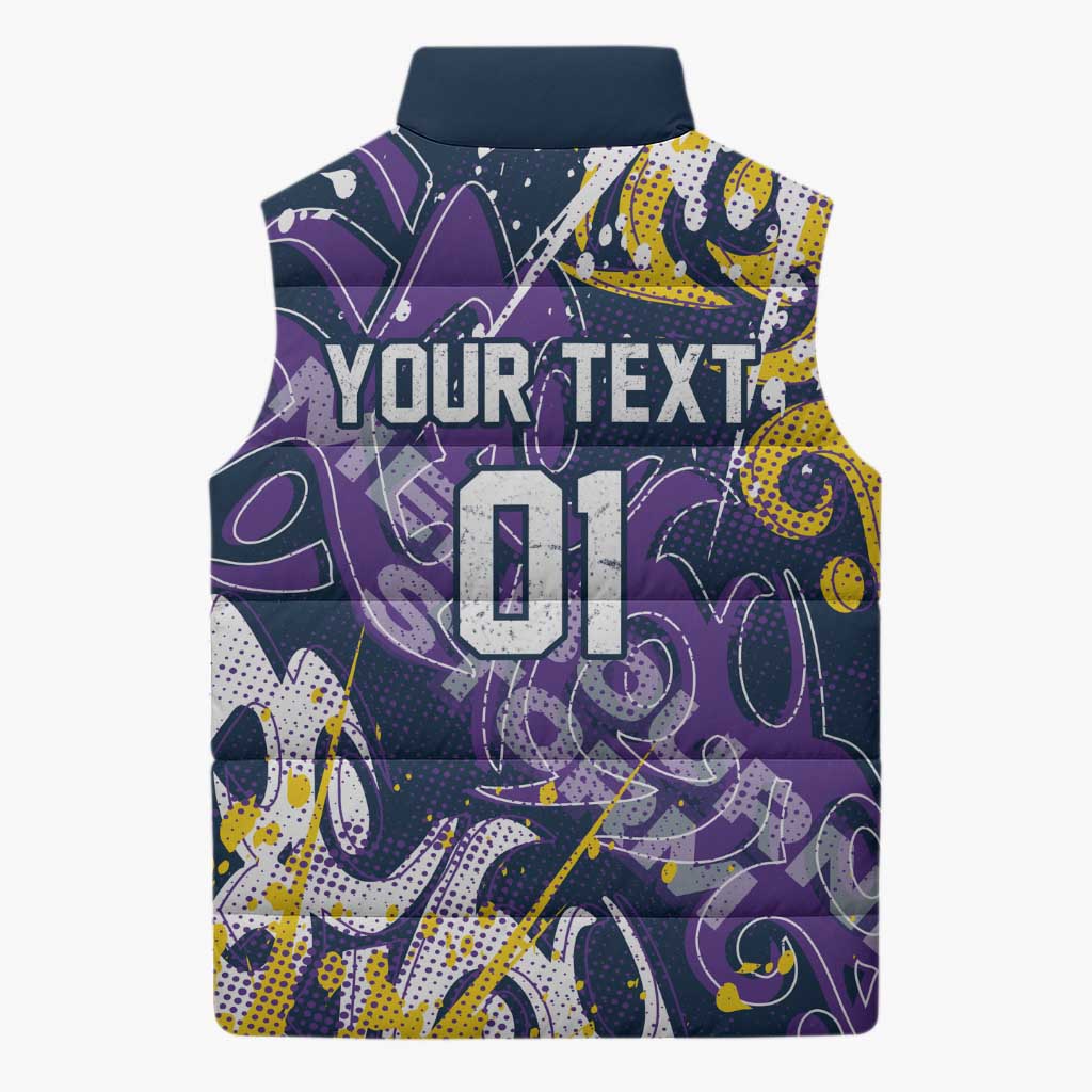 Personalized Melbourne Storm Rugby Sleeveless Puffer Jacket Urban Street Graffiti Style - Distressed Splatter Elements