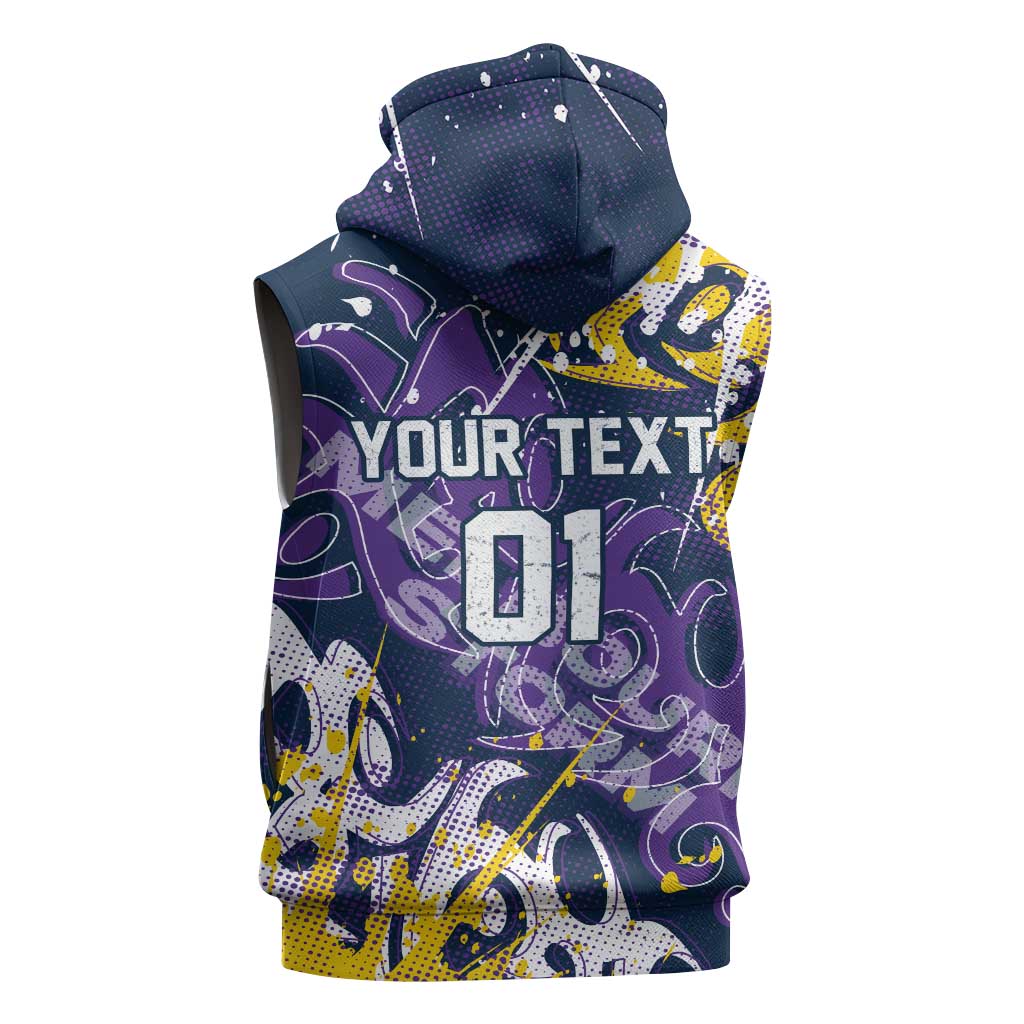 Personalized Melbourne Storm Rugby Sleeveless Zip Hoodie Urban Street Graffiti Style - Distressed Splatter Elements