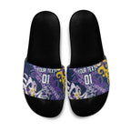 Personalized Melbourne Storm Rugby Slide Sandals Urban Street Graffiti Style - Distressed Splatter Elements