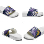 Personalized Melbourne Storm Rugby Slide Sandals Urban Street Graffiti Style - Distressed Splatter Elements