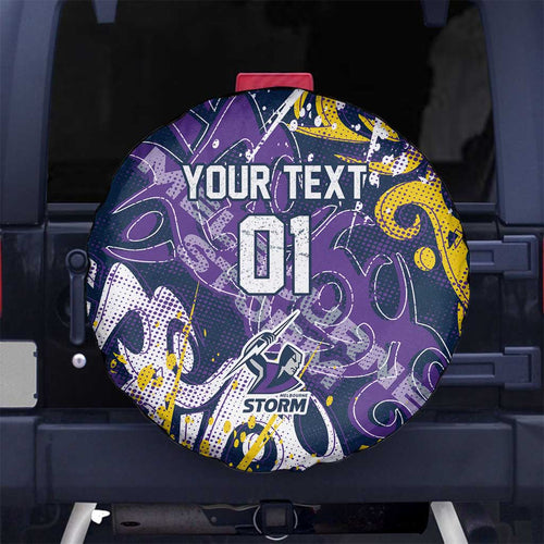 Personalized Melbourne Storm Rugby Spare Tire Cover Urban Street Graffiti Style - Distressed Splatter Elements