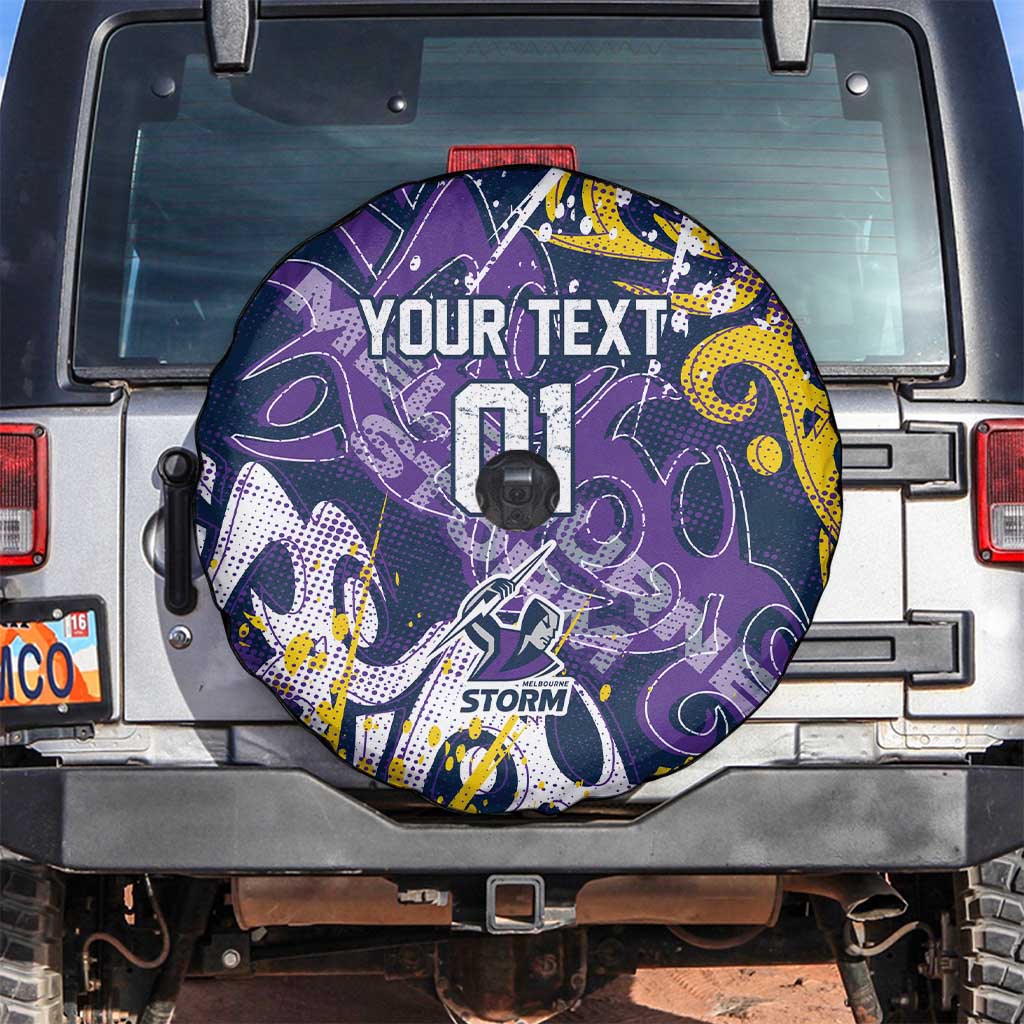 Personalized Melbourne Storm Rugby Spare Tire Cover Urban Street Graffiti Style - Distressed Splatter Elements