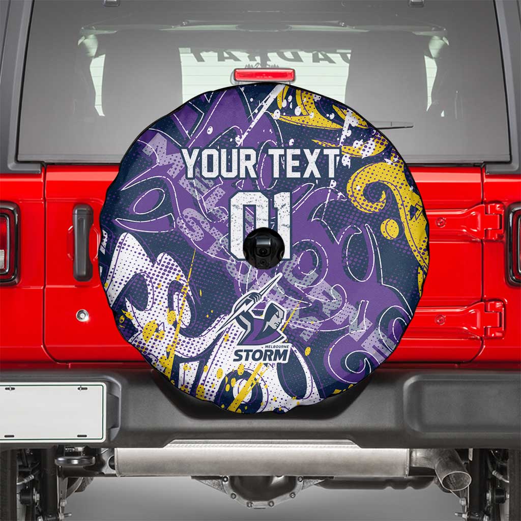 Personalized Melbourne Storm Rugby Spare Tire Cover Urban Street Graffiti Style - Distressed Splatter Elements