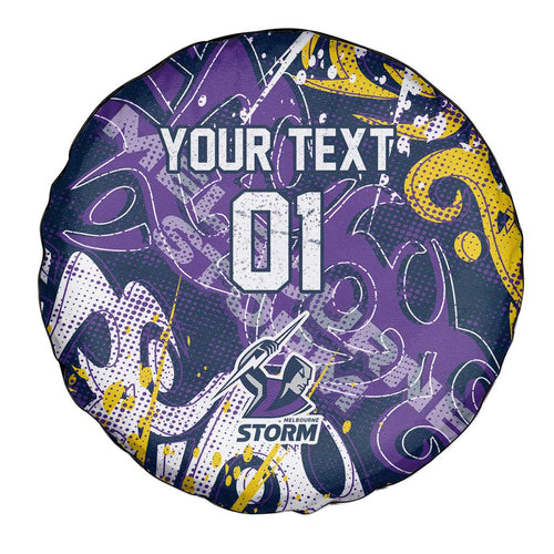 Personalized Melbourne Storm Rugby Spare Tire Cover Urban Street Graffiti Style - Distressed Splatter Elements