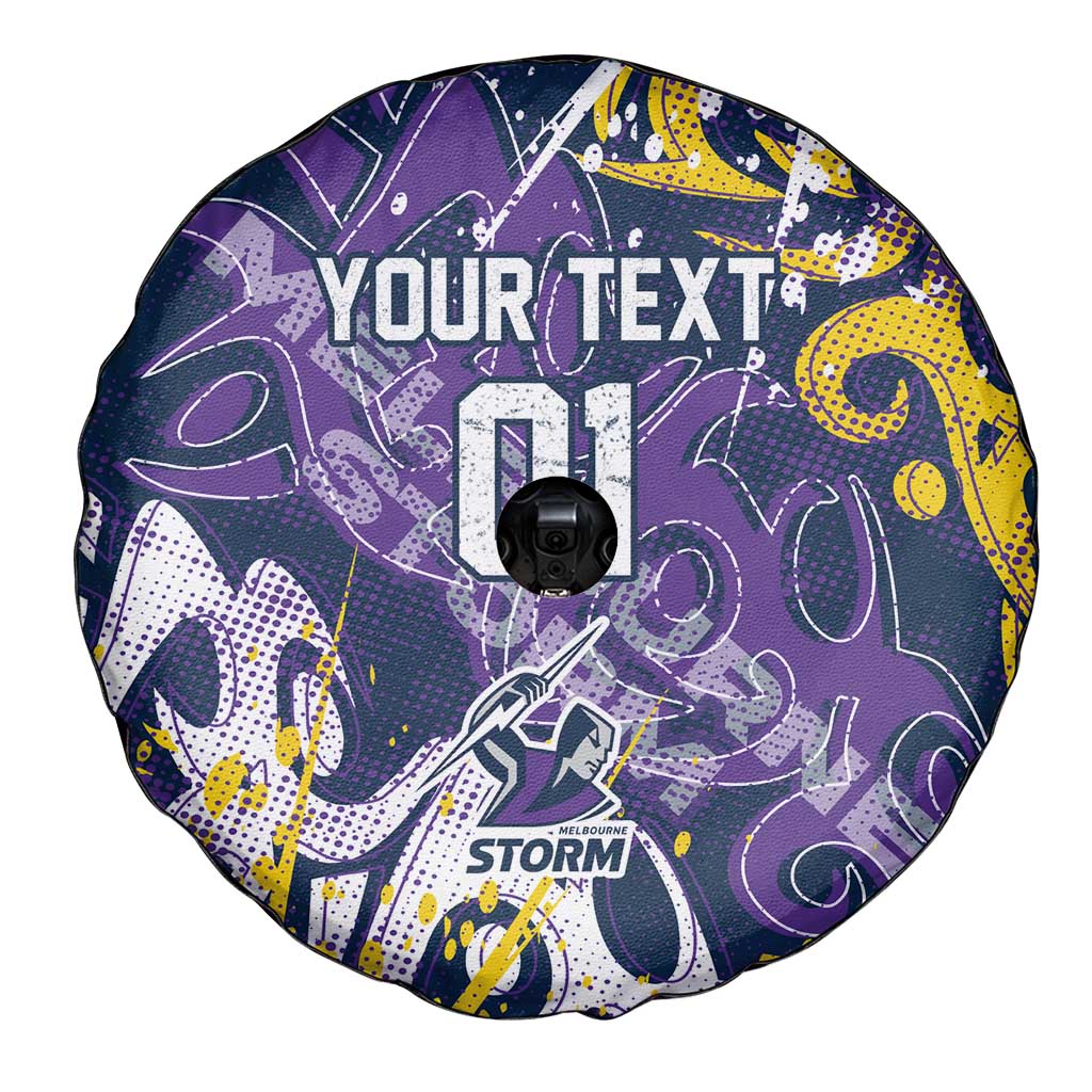 Personalized Melbourne Storm Rugby Spare Tire Cover Urban Street Graffiti Style - Distressed Splatter Elements