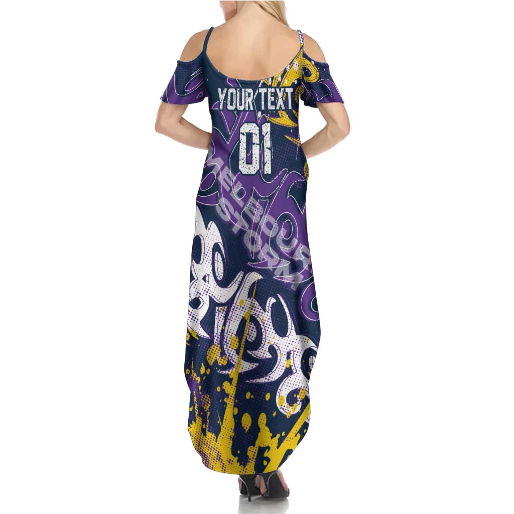 Personalized Melbourne Storm Rugby Summer Maxi Dress Urban Street Graffiti Style - Distressed Splatter Elements