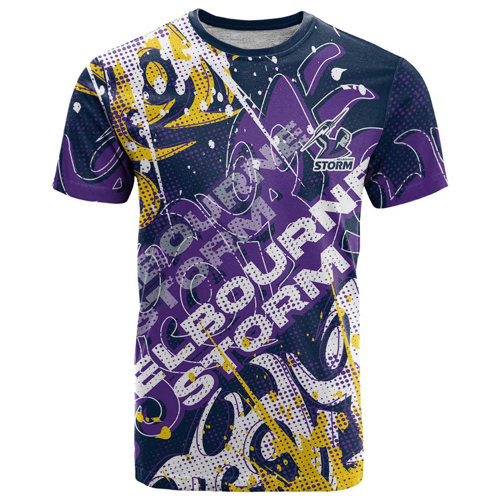 Personalized Melbourne Storm Rugby T Shirt Urban Street Graffiti Style - Distressed Splatter Elements