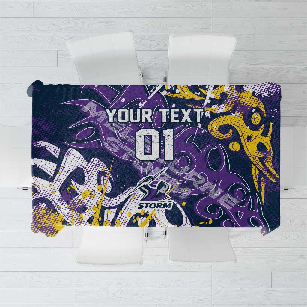 Personalized Melbourne Storm Rugby Tablecloth Urban Street Graffiti Style - Distressed Splatter Elements