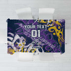 Personalized Melbourne Storm Rugby Tablecloth Urban Street Graffiti Style - Distressed Splatter Elements