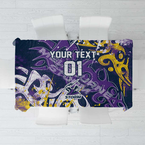 Personalized Melbourne Storm Rugby Tablecloth Urban Street Graffiti Style - Distressed Splatter Elements