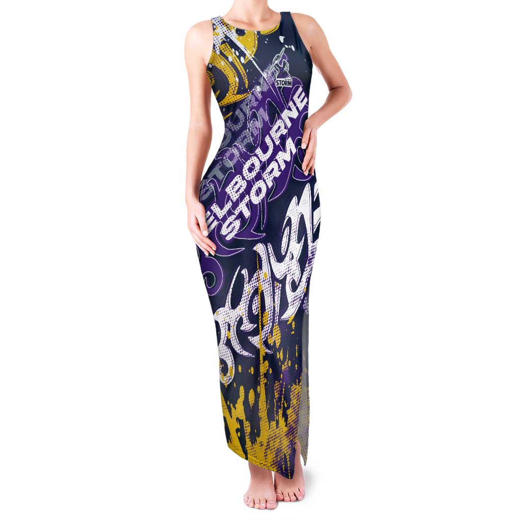 Personalized Melbourne Storm Rugby Tank Maxi Dress Urban Street Graffiti Style - Distressed Splatter Elements