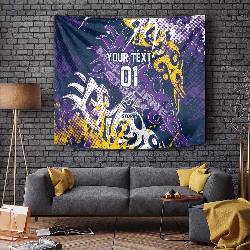 Personalized Melbourne Storm Rugby Tapestry Urban Street Graffiti Style - Distressed Splatter Elements