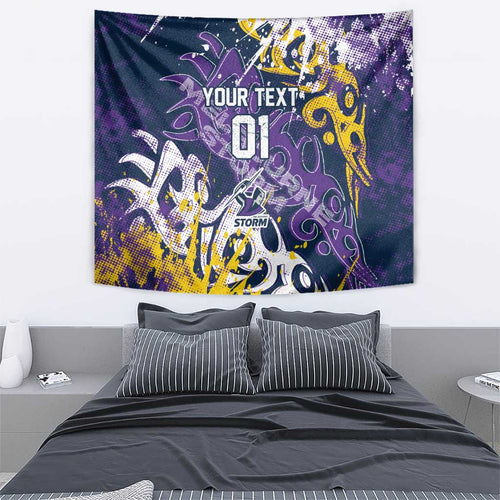 Personalized Melbourne Storm Rugby Tapestry Urban Street Graffiti Style - Distressed Splatter Elements