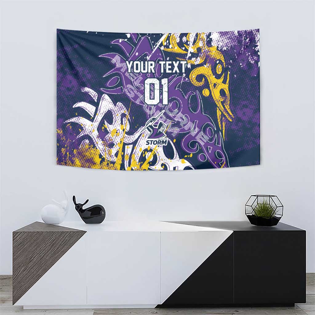 Personalized Melbourne Storm Rugby Tapestry Urban Street Graffiti Style - Distressed Splatter Elements