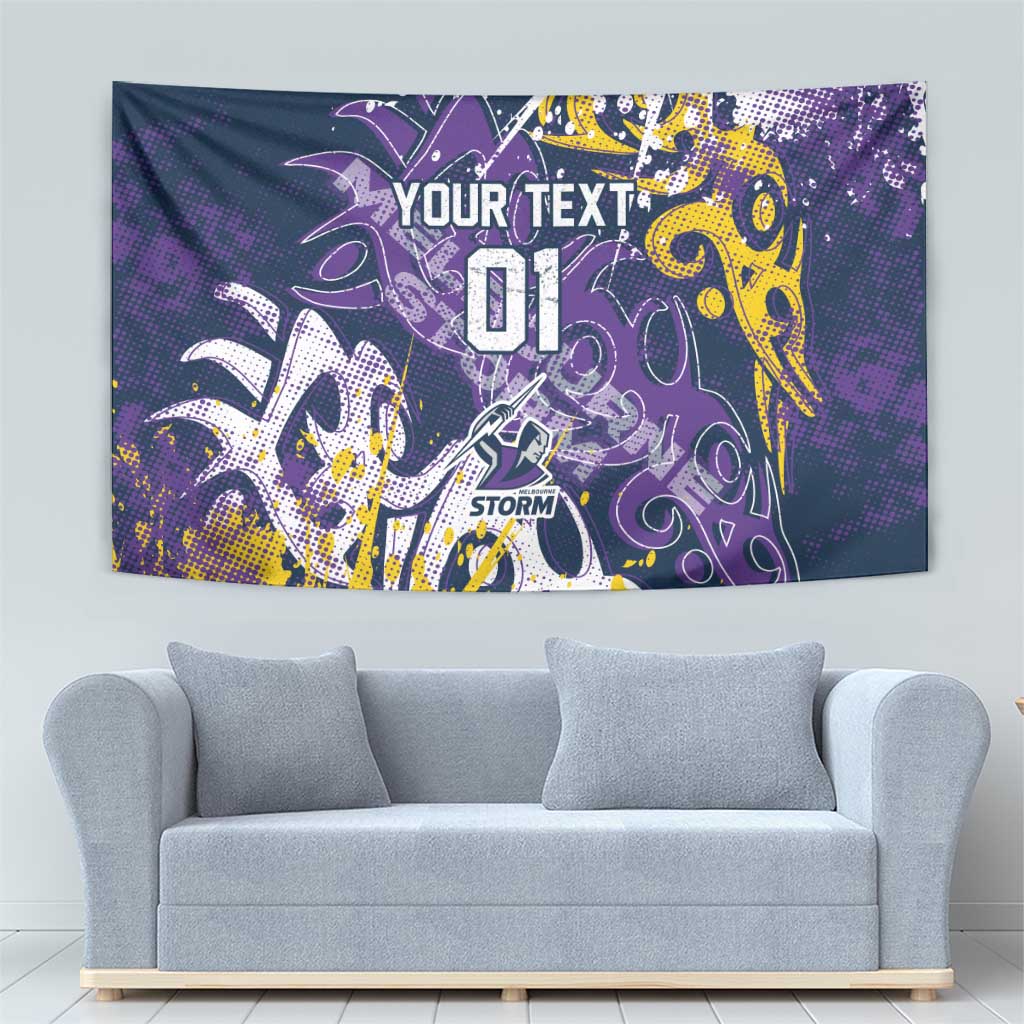Personalized Melbourne Storm Rugby Tapestry Urban Street Graffiti Style - Distressed Splatter Elements