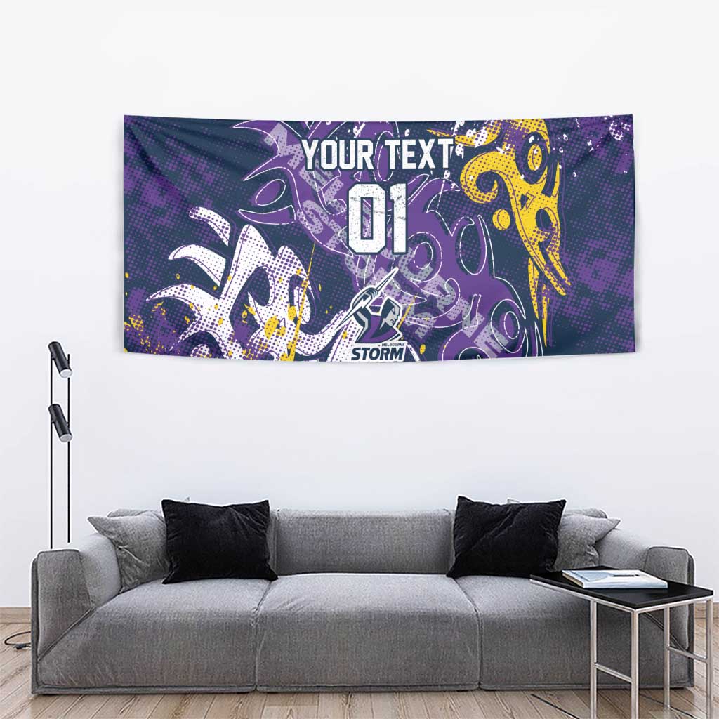 Personalized Melbourne Storm Rugby Tapestry Urban Street Graffiti Style - Distressed Splatter Elements