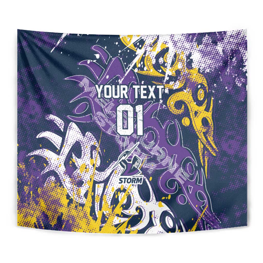 Personalized Melbourne Storm Rugby Tapestry Urban Street Graffiti Style - Distressed Splatter Elements