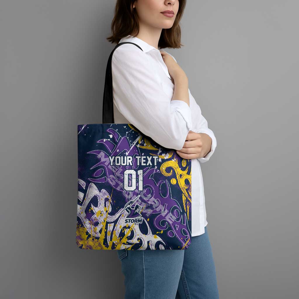 Personalized Melbourne Storm Rugby Tote Bag Urban Street Graffiti Style - Distressed Splatter Elements