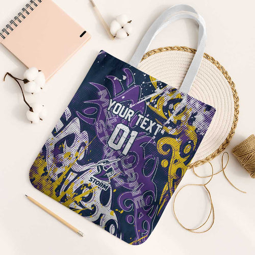 Personalized Melbourne Storm Rugby Tote Bag Urban Street Graffiti Style - Distressed Splatter Elements