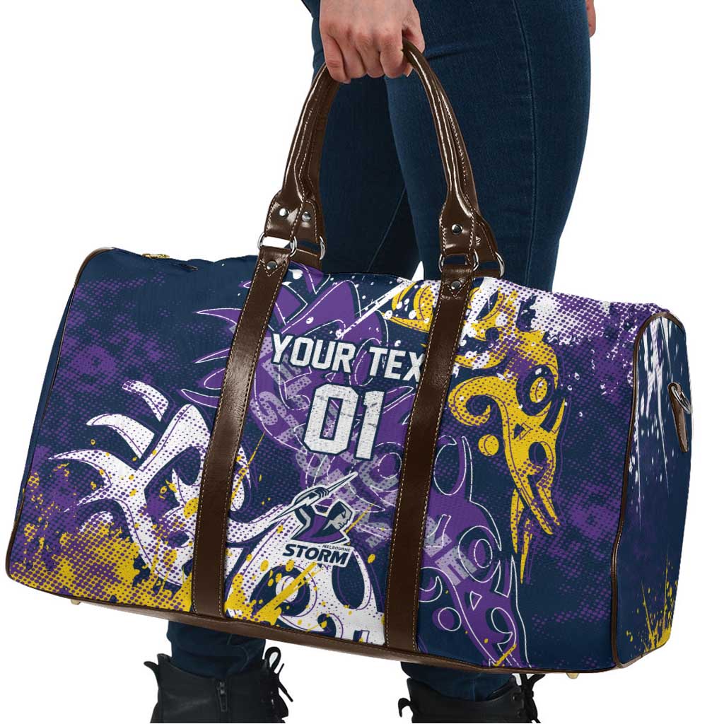 Personalized Melbourne Storm Rugby Travel Bag Urban Street Graffiti Style - Distressed Splatter Elements