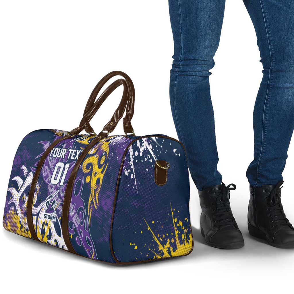 Personalized Melbourne Storm Rugby Travel Bag Urban Street Graffiti Style - Distressed Splatter Elements