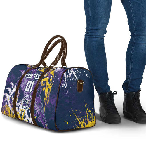 Personalized Melbourne Storm Rugby Travel Bag Urban Street Graffiti Style - Distressed Splatter Elements